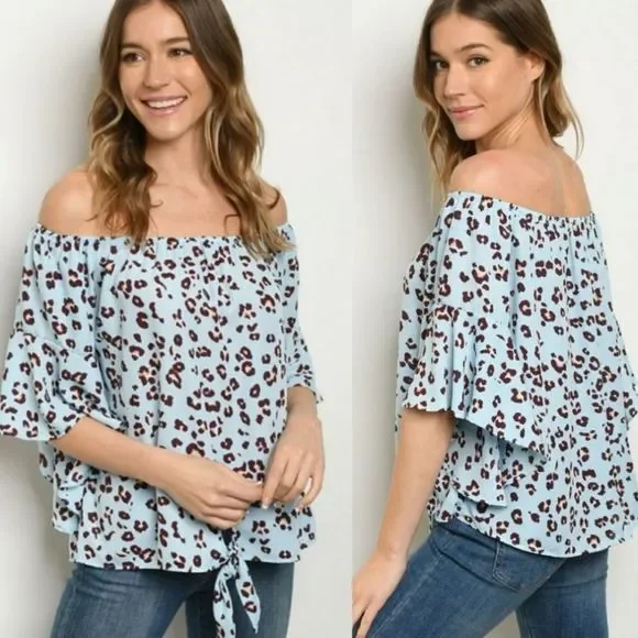 Light Blue Animal Print Blouse - Picture 1 of 7